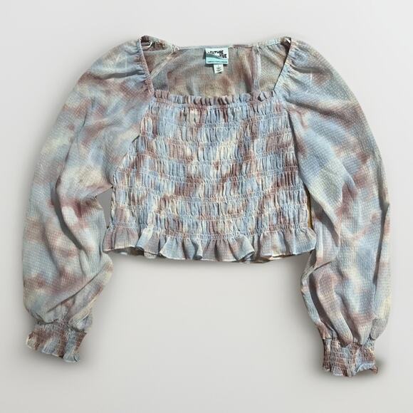 Future Collective Tops - Future Collective Smocked Sheer Top Size S Pastel Coquette Festival Cottage